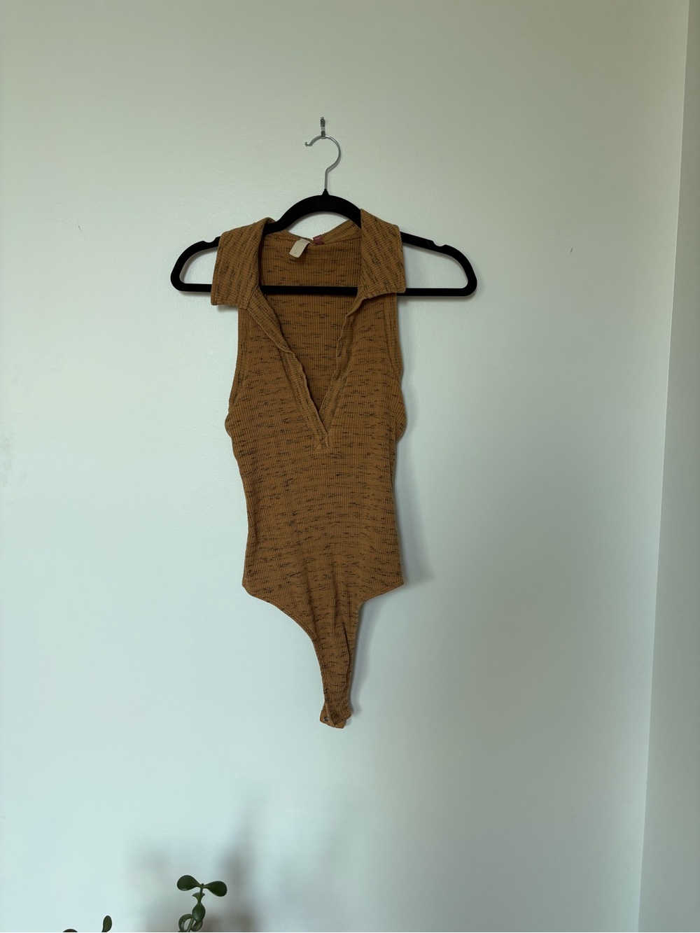 Pilcro Ribbed Sleeveless Bodysuit in Mustard